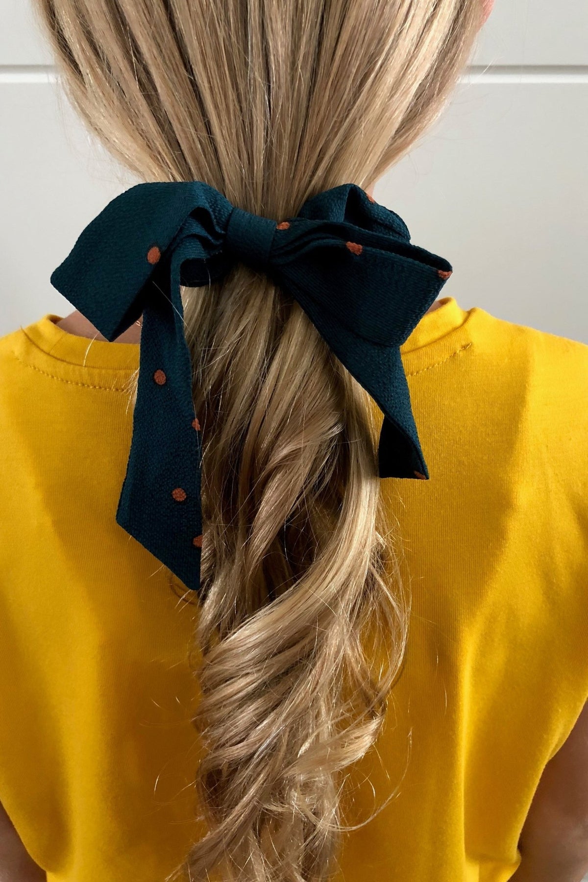 Green Dot Bow Scrunchie